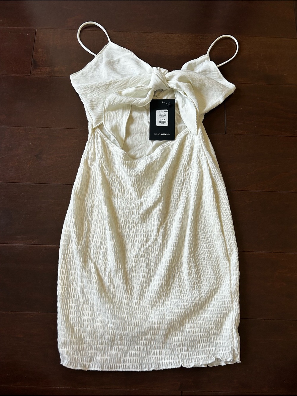 Fashion Nova White Textured Tie-Front Mini Dress